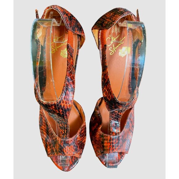 Vtg Sexy Red Snakeskin Peep Toe Platform Stiletto Heels Size 8.5 Stripper Club - Picture 5 of 7